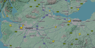 Flight radar shows planes in Glasgow and Edinburgh